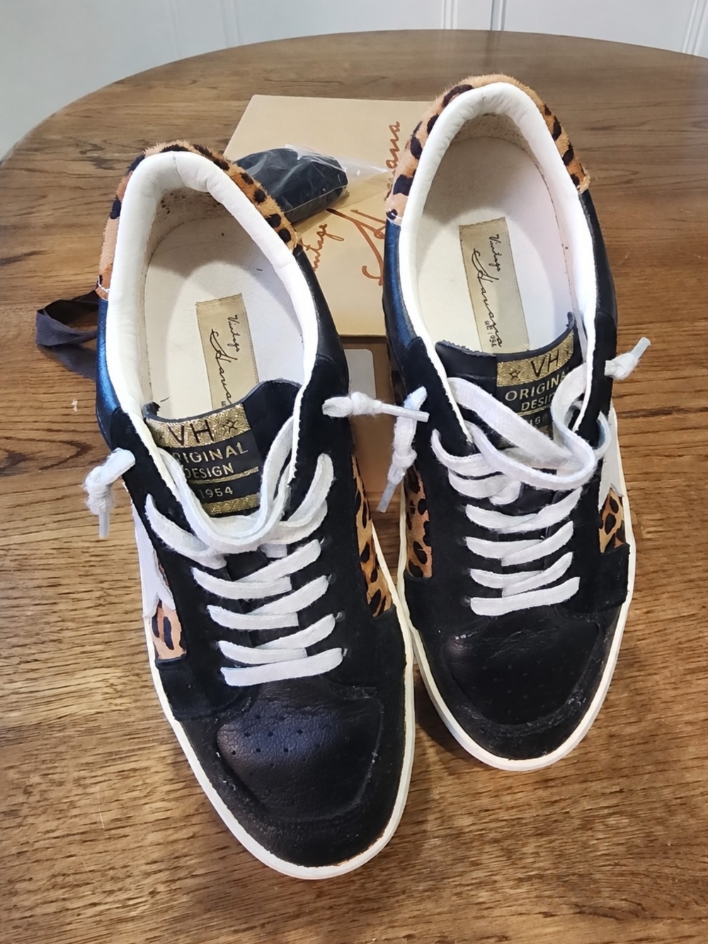 Vintage Havana Elodie Black Leopard Calf Hair Sneakers Size 7
